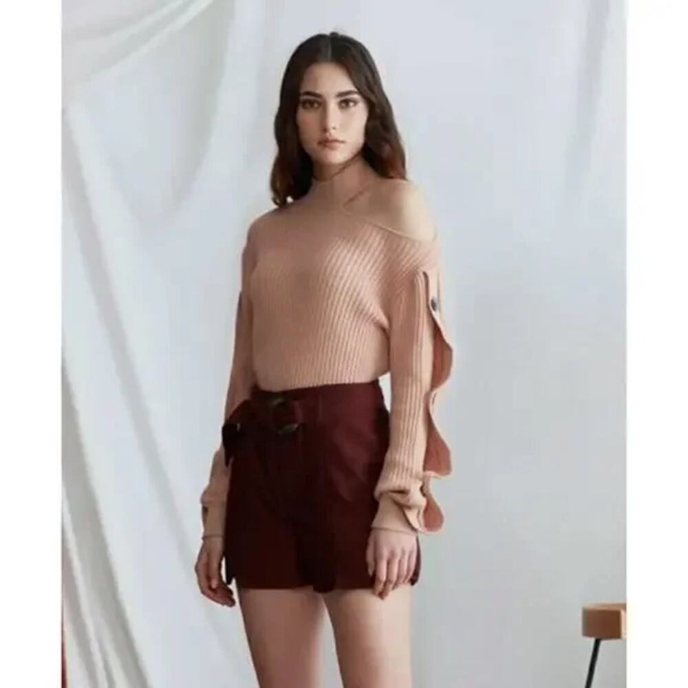 N12H Sweater Womens Extra Small NWT Rose Gigi Ribbed Knit Cut Out Wool Blend‎